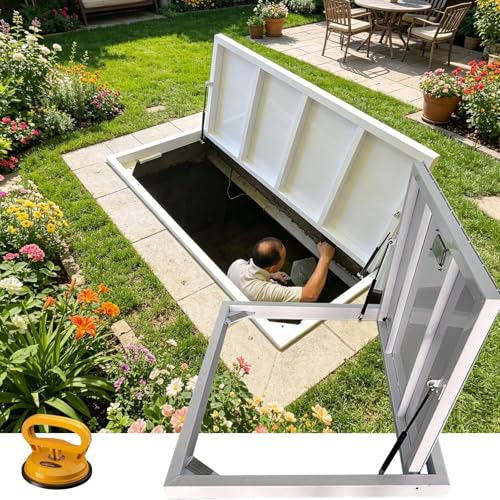 Customizable Concealed Cellar Doors for Indoor/Outdoor, Sturdy Steel Under House Access Door, Load-Bearing Capacity: 500 kg/ 1102 lbs