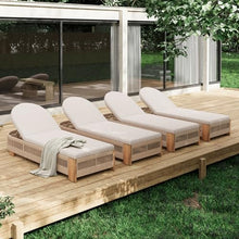 WEALTHKING Outdoor Acacia Wood Patio Adjustable Lounge Chair - Uncushioned Reclining Furniture for Backyard Pool Garden (Teak+ Beige,4)