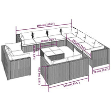 vidaXL 12 Piece Patio Lounge Set with Cushions Black Poly Rattan