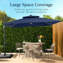 Best Choice Products 9x12ft LED Cantilever Patio Umbrella w/Base Included & 360° Rotation, Large Solar Offset Hanging Outdoor Sun Shade for Deck, Backyard Table w/Stand & Lights – Navy Blue