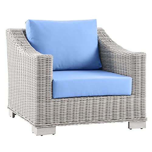 Modway Conway Outdoor Patio Wicker Rattan Armchair Light Gray Light Blue