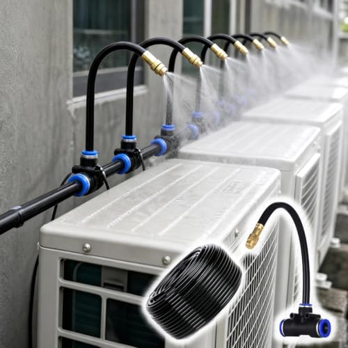 AC Condenser Cooling Misting System Outdoors, Quick-Connect & Adjustable