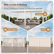 COSIEST 10'x20' Outdoor Louvered Pergola with Adjustable Roof, Netting & Curtains, Hardtop Gazebo Sun Shade White