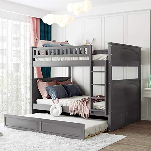 Harper & Bright Designs Full Over Full Bunk Bed with Trundle Grey