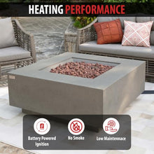 AMS 40" Square Concrete GFRC Natural Gas Fire Pit Table (Light Gray)