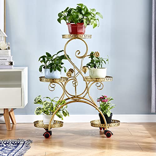 MIIKHI Multi-Plant Stand with Wheels Iron Flower Racks Balcony Planter Shelf Flower Pot Holder Display Stand Planter