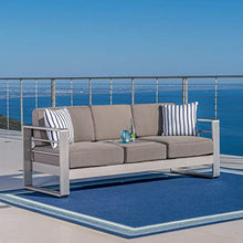 Christopher Knight Home Cape Coral Outdoor Loveseat Sofa with Tray, Khaki
