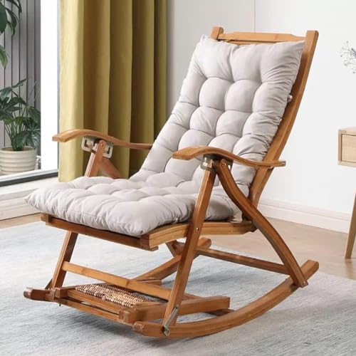 QUANGJN Leisure Rocking Chair and Footstool Set, Wood Recliner Folding Chair with Footrest Comfy Rocking Armchair with Upholstered Comfy Glider Rocker Chair for Balcony Pa,Light Gray-One Size