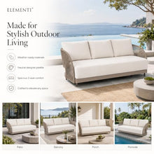 Outdoor Couch Elementi Malibu Patio Sofa, 3 Seat Outdoor Patio Furniture Sofa with Aluminum Rope Frame and Sunbrella Canvas 5453 Cushions, Taupe, 89.8 x 33.1 x 30.7 in