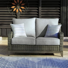 Signature Design by Ashley Outdoor Elite Park Patio Wicker Loveseat with Cushion, Nuvella Weather Resistant Fabric, Gray