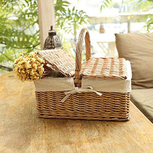 Storage Basket,Double Lid Classic Wicker Picnic Rattan Flip Idyllic Woven Shopping Fruit Outdoor Wild Food