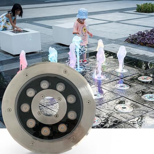 PROHEL Submersible LED Pool Lights - LED Ring Underwater Fountain Light, 6 Colors 12/24V Underwater Middle Hole Landscape Light, IP68 Waterproof, for Garden Underwater Fountain Pool(Red,24V-12W)
