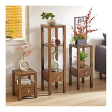 LUYOUBOZHU Vase Stand Multiple Wood Plant Stand with Drawers, Indoor Outdoor Walnut Colour Bonsai Base