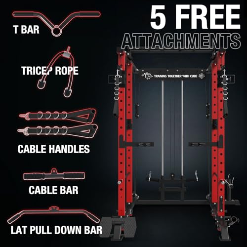 Mikolo Power Cage with LAT PullDown, Cable Crossover & Pulley System Red