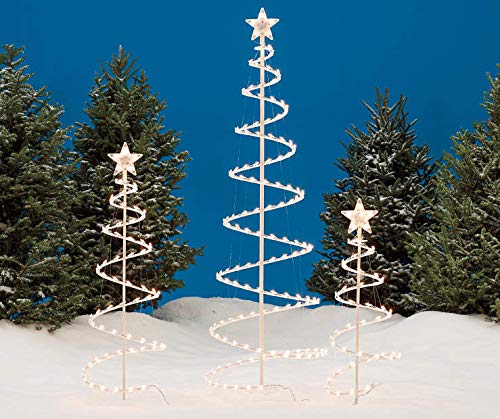 3 Sets of 3 Lighted Spiral Christmas Trees - 3 Ft 4 Ft and 6 Ft - 270 Clear Colored Lights - Winter Wonder Lane (3) - >