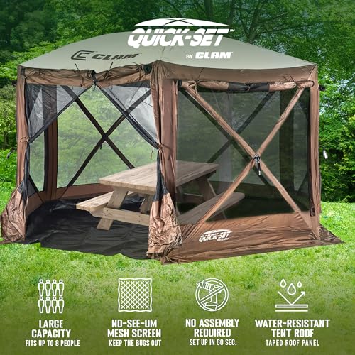 CLAM Pop Up Screen Tent & Shelter, Outdoor Camping Gazebo Canopy 12.5' Brown