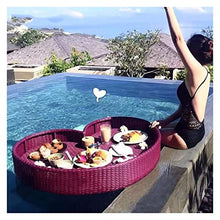 ERoomQ Luxury Floating Serving Tray Pool Tray Table, Pe Rattan Floating Food Tray for Pool, Heart-Shaped Floating Serving Tray, Pool Trays for Food Anddrinks, Fruit Plate Float Lounge