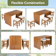 GFDGFD 5 Piece Outdoor Bar Set with Acacia Wood Bar Table and 4 Stools, Patio Bar Height Dining Set with Cushions, Space Saving Backyard Furniture for Poolside Balcony Garden