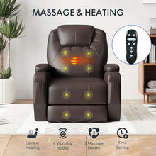 UOPYNE Power Lift Recliner Chair with Heat and Massage, Faux Leather Electric Recliner with Cup Holders and Side Pockets, Comfortable Living Room Seating with Remote Control, Brown