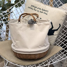 ASWRTYJO Portable Woven Stitching Storage Basket Shopping Bag Wicker Rattan Storage Basket Fruit Food Picnic Basket