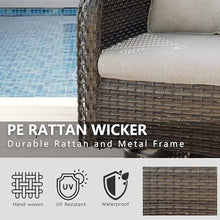 MeetLeisure 5 Piece Outdoor Patio Furniture Set Wicker Conversation Bistro Set Swivel Rocking Chairs with Side Table and Ottomans for Backyard, Porch, Deck(Mixed Grey/Beige)