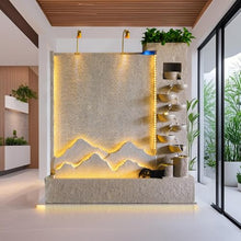 Retro Modern Stone Look Cascading Water Flowing Wall Fountain with LED Lights, 6.89FT Tall Indoor Outdoor Water Feature for Home Garden Entryway(Right)