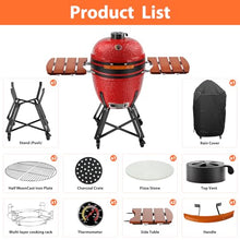 HAUSVITA 23.5‘’ Ceramic Grill, Portable Camping Grill with Cart and Side Shelves, Tabletop Barbecue Grill for Home Party and Outdoor Backyard Cooking, Blaze Red