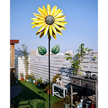 GenSDH Outdoor Patio Decor, Flower Garden Wind Spinner Large Metal Decor Wind Sculpture for Yard Garden Ornament Windmill Spike,Yellow 2M,Yellow 2m