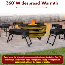 FEBTECH - 21.6'' Smokeless Firepit with Tabletop, Chairs, and Storage Shelf