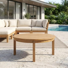 Outdoor Escape Brown Outdoor Patio Teak Round Coffee Table, 40 Inch Diameter Solid Wood Center Table, Lightweight Design for Garden Deck Backyard Seating