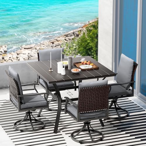 LEVELEVE Outdoor Patio Dining Set with Swivel Chairs and Square Table, All-Weather Metal Bistro Furniture for Lawn, Garden, Deck, Backyard and Porch