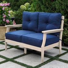 highwood Lehigh Deep Seating Loveseat, with Sunbrella Cushions in Spectrum Indigo, Whitewash Frame
