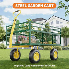 Fectiontool Heavy-Duty Steel Garden Cart Wagon, 3-in-1 Convertible Utility Yard Cart/Flatbed - Removable Mesh Sides - 13" All-Terrain Pneumatic Tires - 180° Swivel Handle - 1400 lbs Load Capacity |