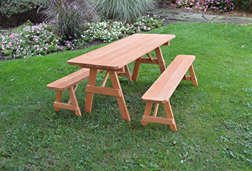 A & L Furniture 134C-CS Cedar Stain-Without Hole Traditional Table with 2 Benches Without Hole, Cedar Stain