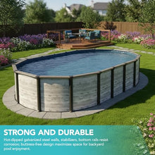 Puri Tech 12'x24'x52 Sunset Bay Steel Frame Above Ground Swimming Pool Package with Full-Print Overlap Liner, Liner Pad, Pool Cove, Skimmer, Filtration System and A-Frame Ladder for Pool Set up