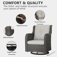 MeetLeisure 5 Piece Outdoor Patio Furniture Set Wicker Conversation Bistro Set Swivel Rocking Chairs with Side Table and Ottomans for Backyard, Porch, Deck(Mixed Grey/Beige)