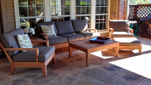TeakStation Atnas Grade-A Teak Wood Luxurious 5pc Sofa Set:4 Lounge Chairs & 1 Coffee Table - Furniture Only #TSSSAT2