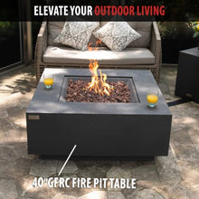 AMS 40" Square Concrete GFRC Propane Gas Fire Pit Table (Dark Gray)