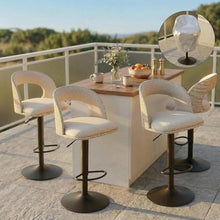 Furnimart Outdoor Bar Stools Set of 6 with Covers Waterproof, Adjustable Patio Stools with Hollow Back, Counter Height Swivel Chairs for Garden, Yard, All-Weather Textilene Fabric, PU Beige