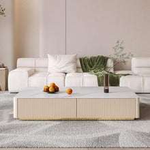 Side End Table Rectangular Coffee Table, Modern Minimalist Coffee Table with Slate Top and 4 Drawers, Living Room Center Table Sofa Table, Easy to Assemble Accent Coffee Table for Living Room Bedroom
