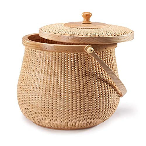 ZYBB Picnic Baskets Bamboo and Rattan Weave Round Double Basket Outdoor 21X21x25cm