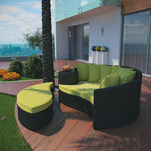 Modway Taiji Outdoor Wicker Patio Daybed with Ottoman in Espresso with Peridot Cushions
