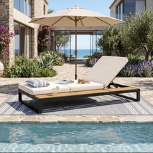 Christopher Knight Home Faye Modern Chaise Lounge Chair Outdoor with 3-Fold 4" Thick Cushion, Adjustable Iron Outdoor Recliner Chair, Pool Lounger with Wooden Side Storage Surface, Teak+Black+Cream