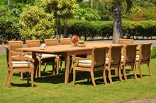 WholesaleTeak New 11 Pc Luxurious Grade A Teak Dining Set Very Large Atnas 122" Double Extensions Premium Dining Rectangle Table and 10 Giva Arm Captain Chairs WHDSGV48