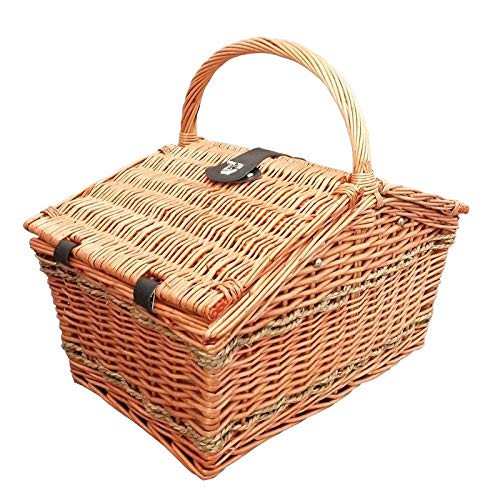 qiuqiu Double-Decker Wicker Picnic Basket, Shopping Basket, Camping Food Storage Basket,Suitable for Family Picnics, Vacations, Parties, Festivals or Outdoor Activities