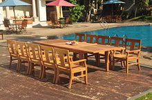 WholesaleTeak 10 Seats 11 Pcs Grade-A Teak Wood Dining Set: 122" Caranas Double Extension Rectangle Table and 10 Osborne Arm Chairs #WHDSOS65