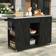 Merax XL Outdoor Table with Stainless Steel Top for Kitchen Prep and Storage Cabinet for Grilling Accessories, Outdoor Kitchen Island Grill Cart with Towel and Spice Racks & a Bottle Opener, Black