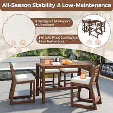 Merax 5-Piece Rustic Outdoor Patio Bar Set, Acacia Wood Patio Table and Chairs Set with Beige Cushion for Balcony Bistro Poolside Backyard Porch or Small Outdoor Spaces, All Weather, Mocha