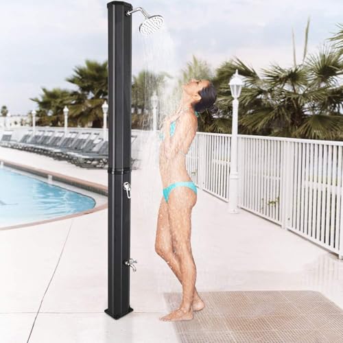 Xoiasth Outdoor Shower with Shower Head and Foot Washer Tap, 35L Solar Heated Shower, Temperature Adjustment Garden Pool Shower, for Poolside Pool Spa Backyard Beach