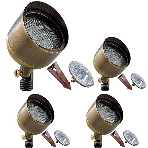 LED Spot Lights Outdoor LED Landscape Light 110-9W PAR 36 Bulb Metal Solid Brass Wall Wash Security Landscape Lighting for Beautiful Bright Long Lasting Home Garden Patio Area Deck Lighting (4 Pack)